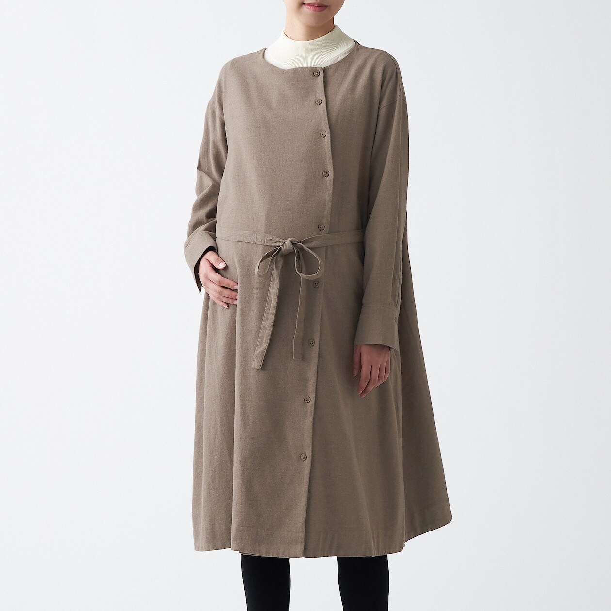 羽織にもなるフランネルノーカラーワンピース マタニティm l モカブラウン 通販 無印良品