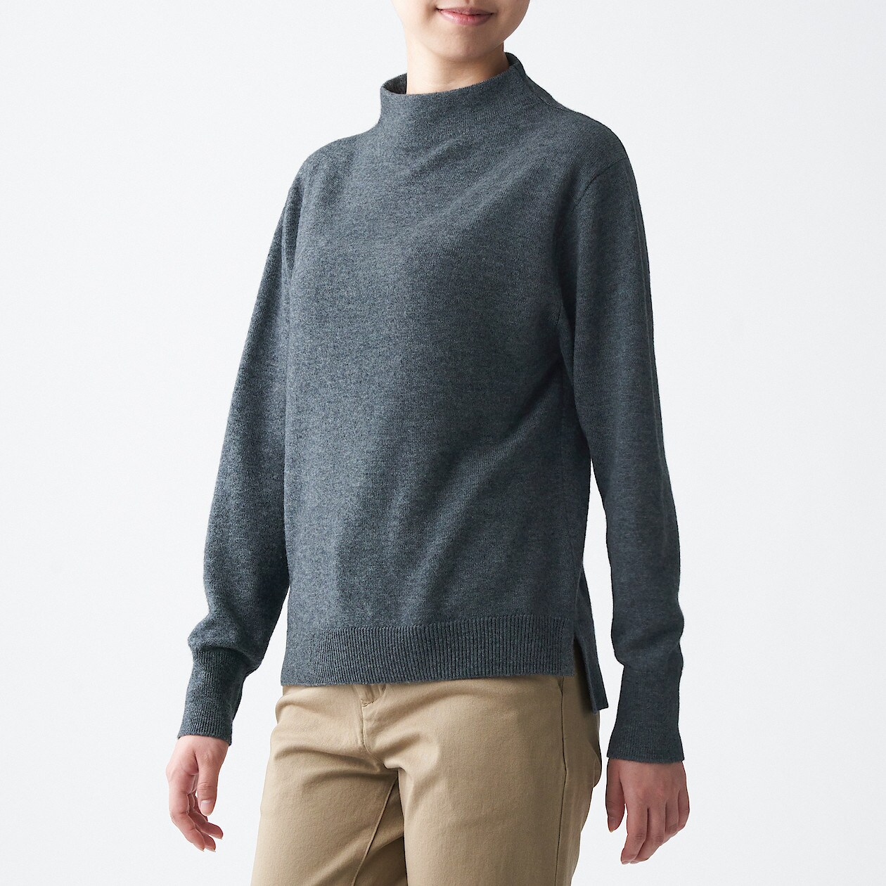 ヤク混ウール モックネックセーター 欧米サイズ 婦人ｘｓ チャコールグレー ゆったりサイズ 海外規格 婦人ウェア 通販 無印良品