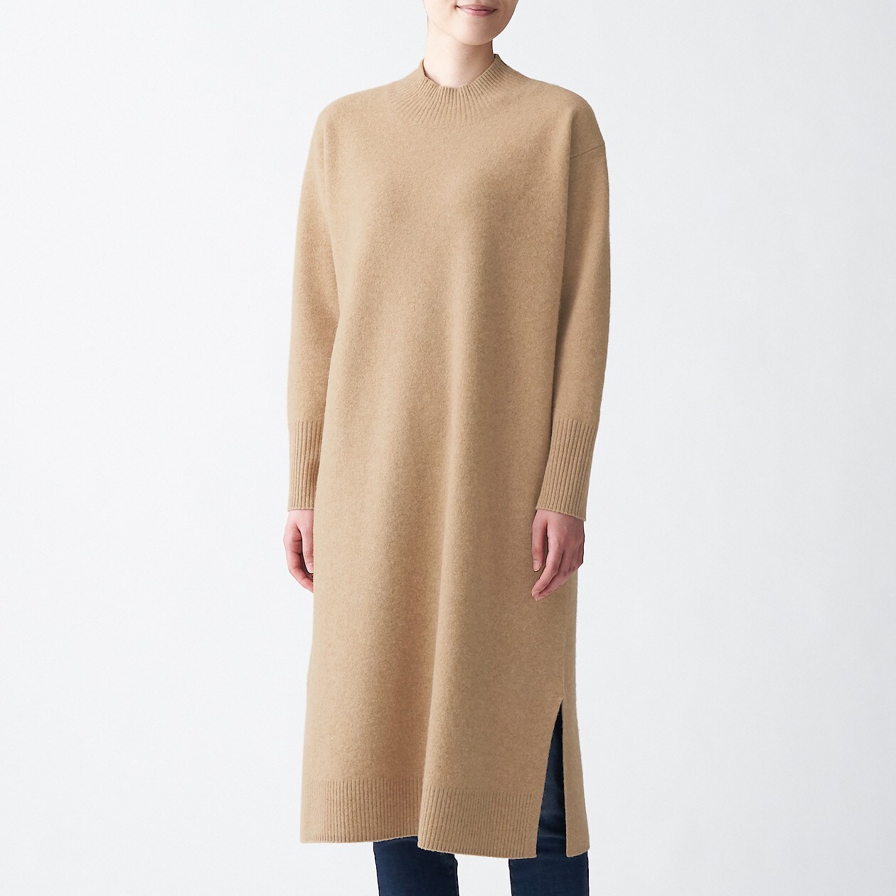 キャメル入りウール強縮 ロングワンピース 欧米サイズ 婦人ｍ ｌ キャメル 海外サイズ 婦人 レディース 通販 無印良品