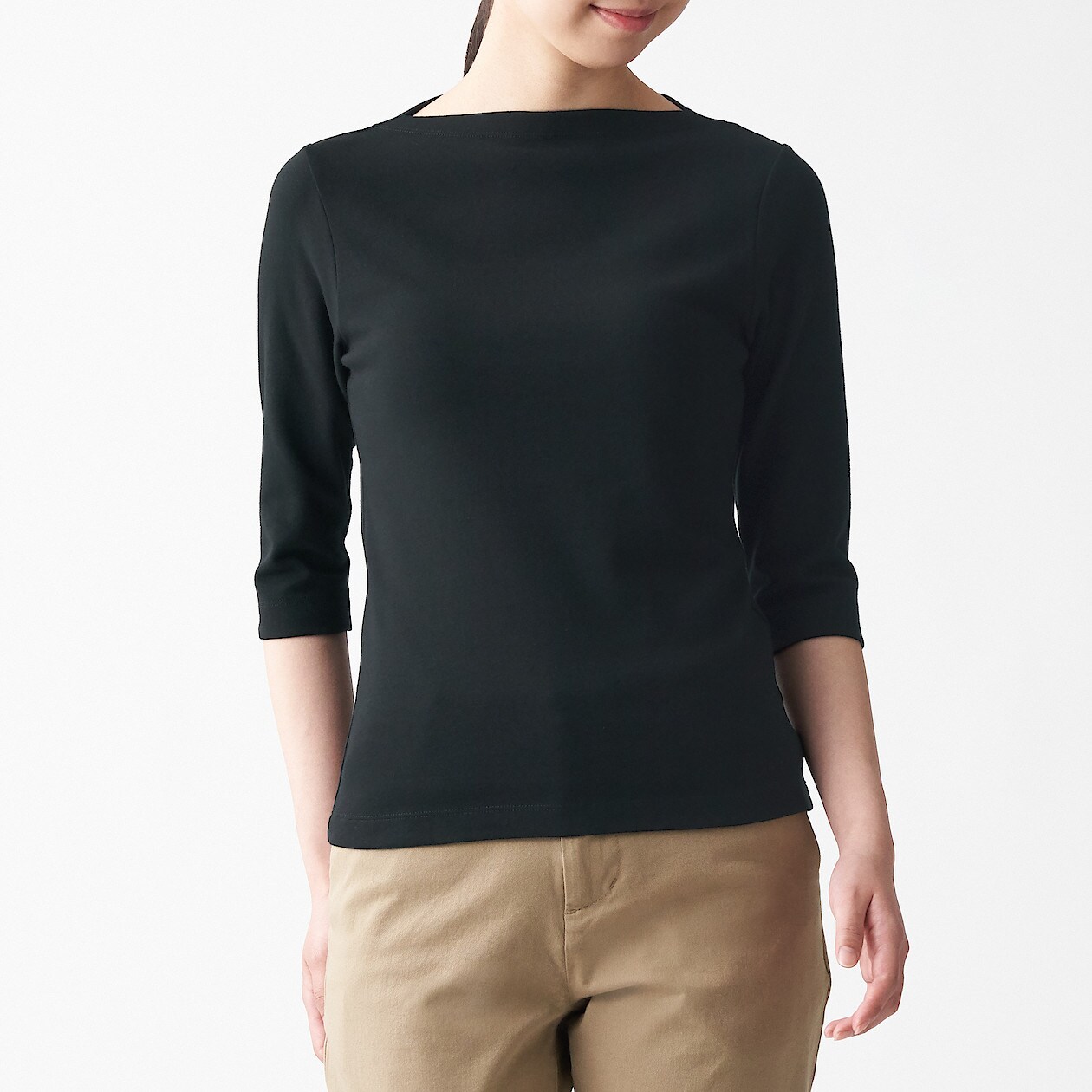 ストレッチフライス編みボートネック七分袖tシャツ 婦人s 黒 tシャツ カットソー 長袖 七分袖 婦人 レディース 通販 無印良品 ストレッチフライス編みボートネック七分袖tシャツ 婦人s 黒 tシャツ カットソー 長袖 七分袖 婦人 レディース 通販 無印良品