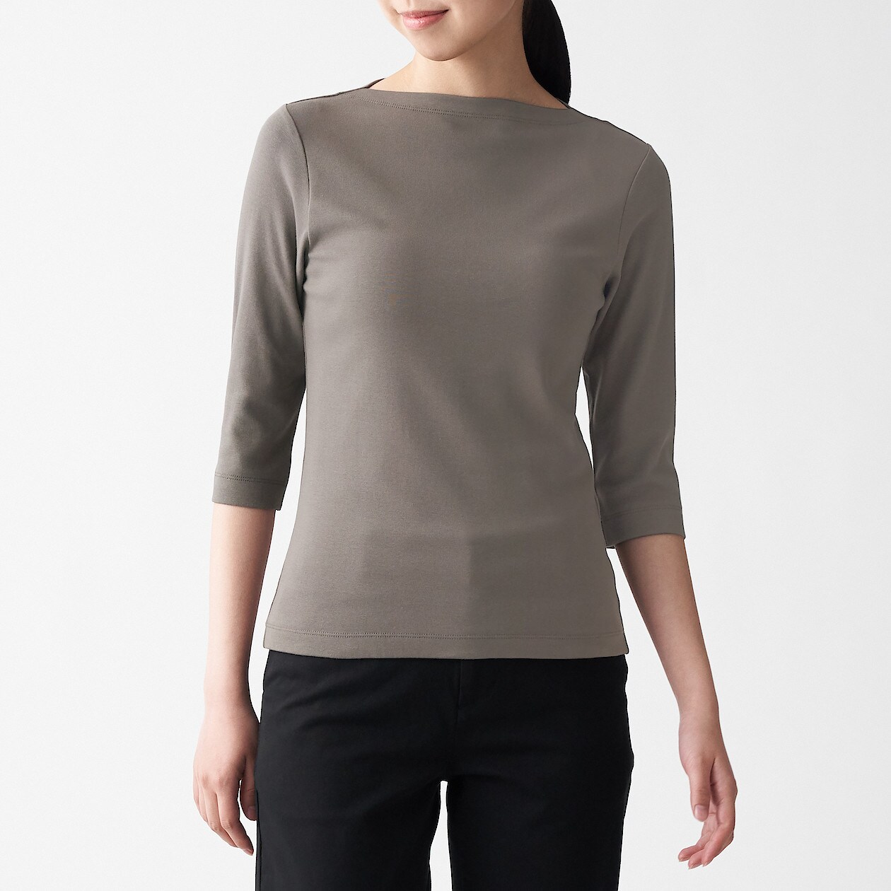 ストレッチフライス編みボートネック七分袖ｔシャツ 婦人ｘｓ グレイッシュブラウン ｔシャツ カットソー 長袖 七分袖 婦人 レディース 通販 無印良品