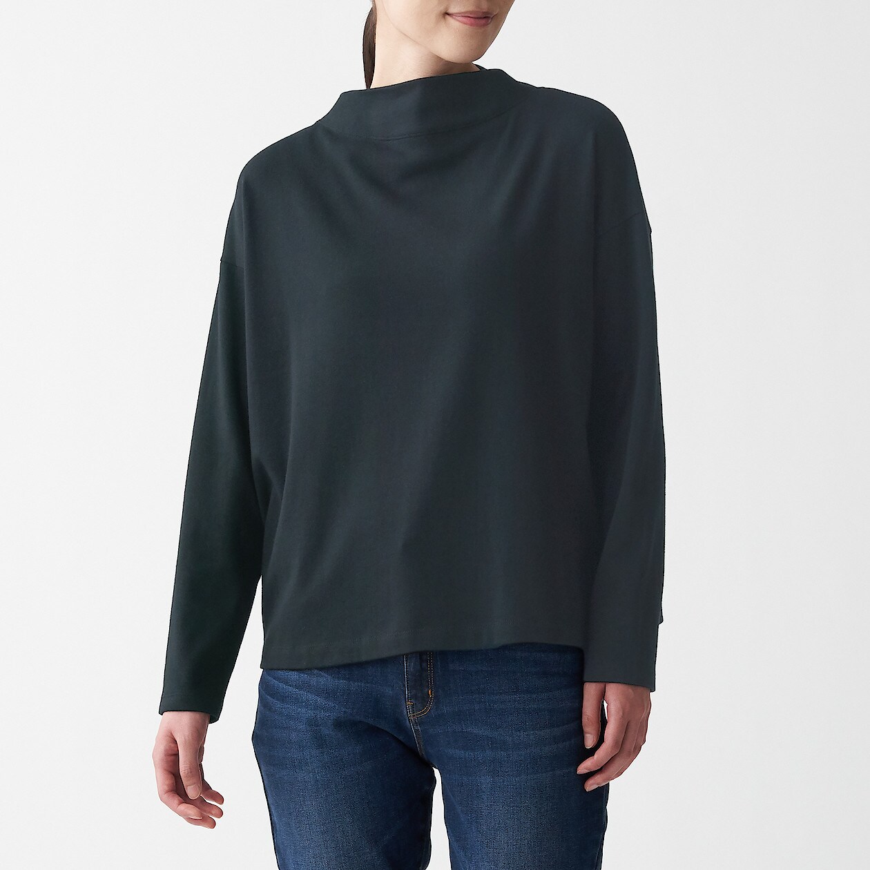 ストレッチフライス編みモックネックｔシャツ 婦人ｌ 黒 ｔシャツ カットソー 長袖 七分袖 婦人 レディース 通販 無印良品