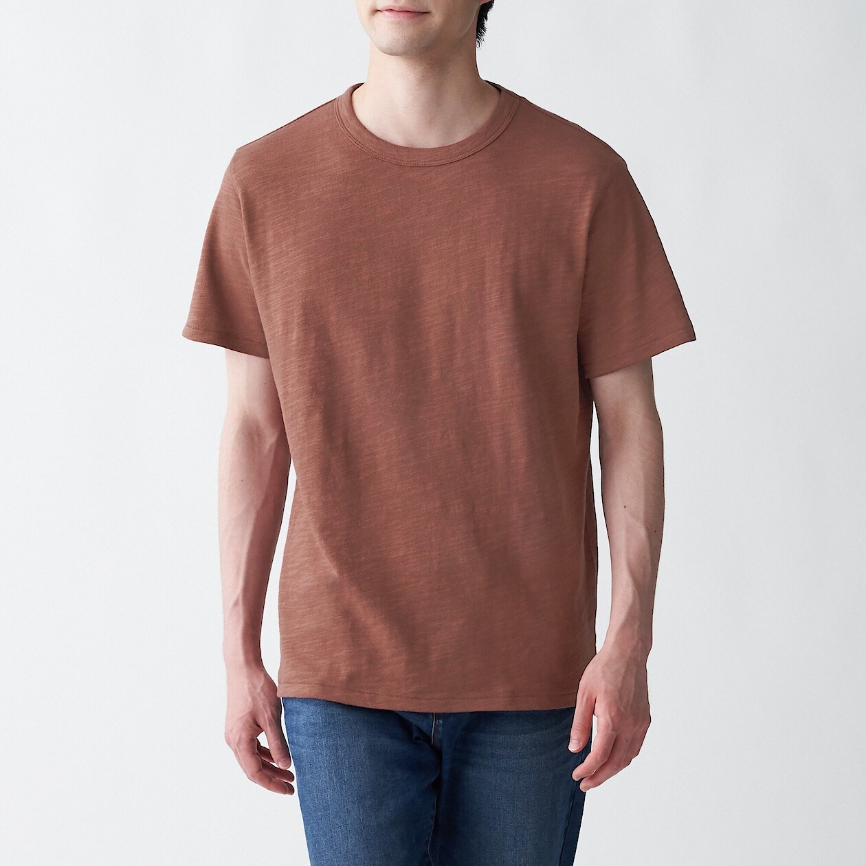 ムラ糸天竺編みクルーネックｔシャツ 欧米サイズ 紳士ｌ 赤 海外サイズ 紳士 メンズ 通販 無印良品