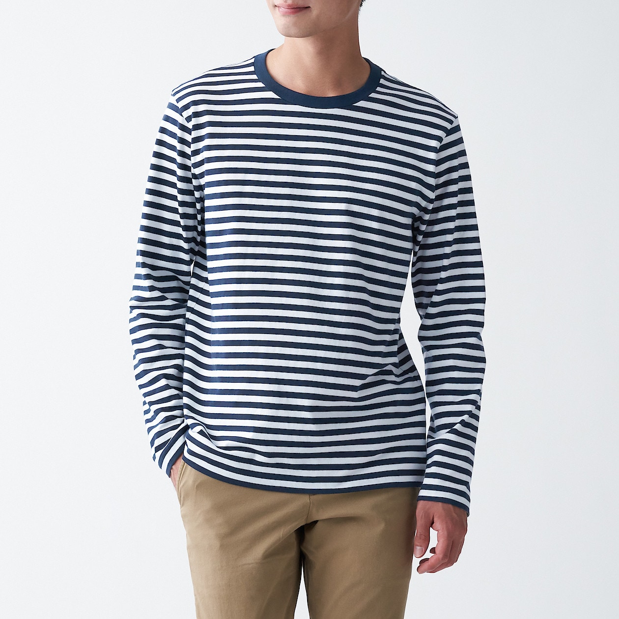 インド綿天竺編みクルーネック長袖ｔシャツ ボーダー 紳士ｓ ダークネイビー ボーダー 通販 無印良品