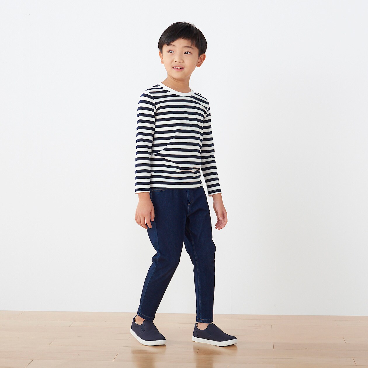 インド綿天竺編み長袖ｔシャツ キッズ キッズ１１０ ネイビー ボーダー 入園 入学 おすすめ特集 通販 無印良品