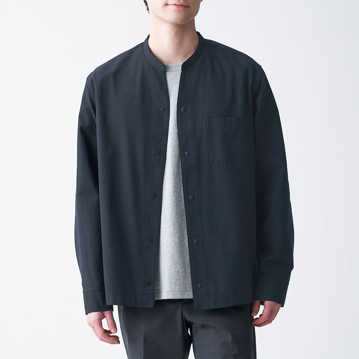 洗いざらしオックススタンドオープンカラーシャツ 紳士ｍ 黒 シャツ ワイシャツ 長袖 紳士 メンズ 通販 無印良品