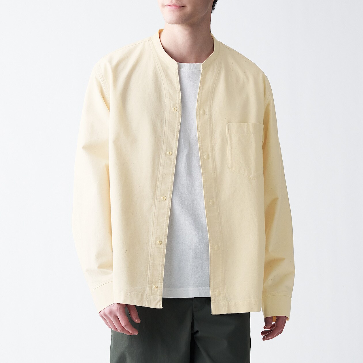 洗いざらしオックススタンドオープンカラーシャツ 紳士ｌ 生成 シャツ ワイシャツ 長袖 紳士 メンズ 通販 無印良品