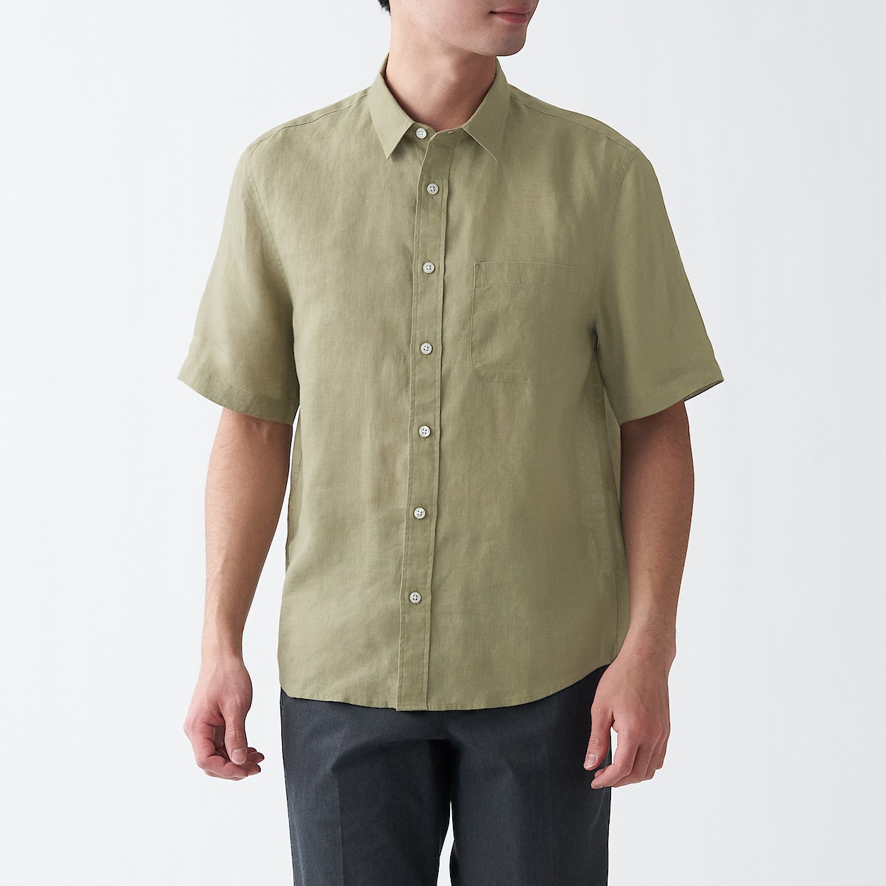 フレンチリネン洗いざらし半袖シャツ 紳士ｘｌ ライトグリーン シャツ ワイシャツ 半袖 紳士 メンズ 通販 無印良品
