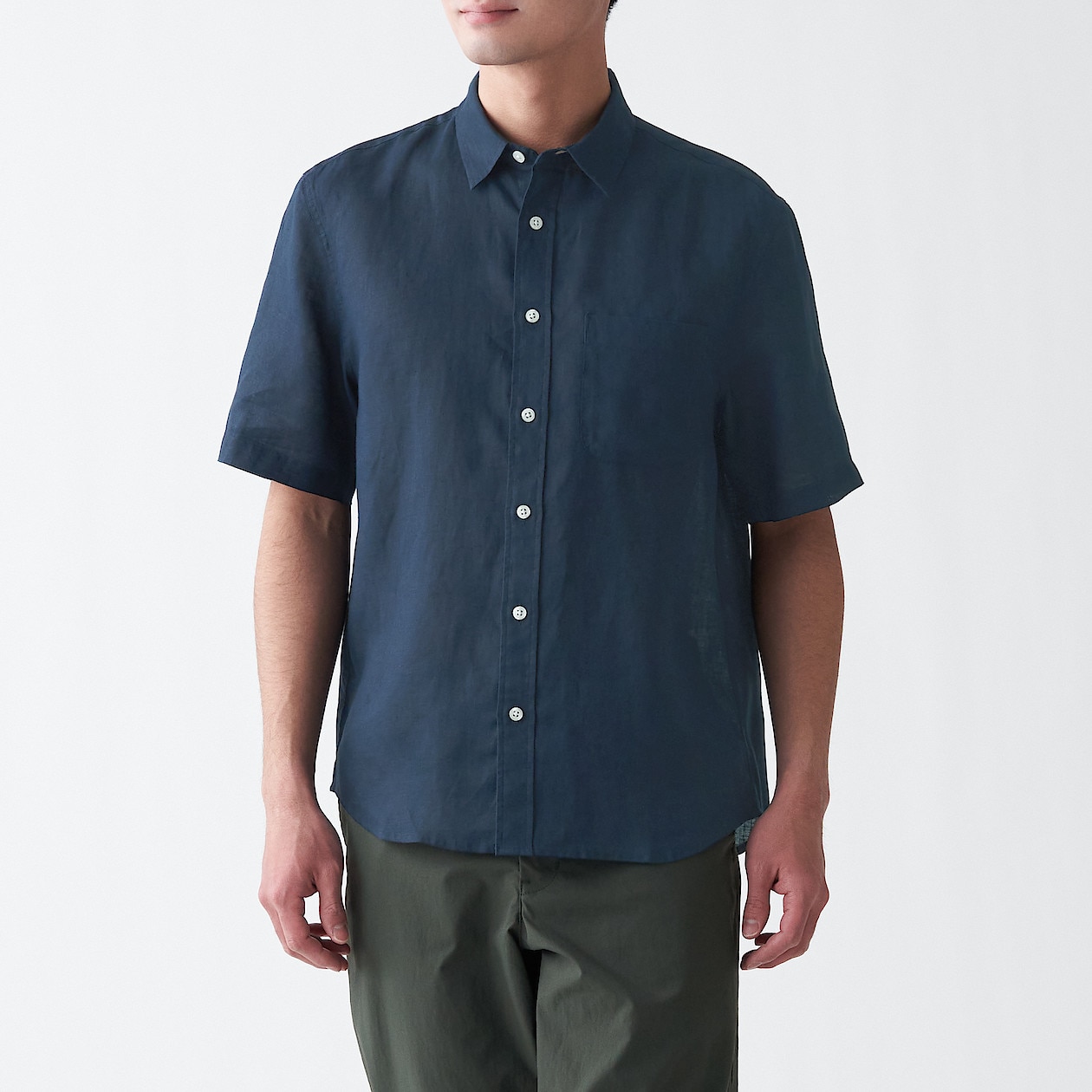 フレンチリネン洗いざらし半袖シャツ 紳士ｓ ネイビー シャツ ワイシャツ 半袖 紳士 メンズ 通販 無印良品