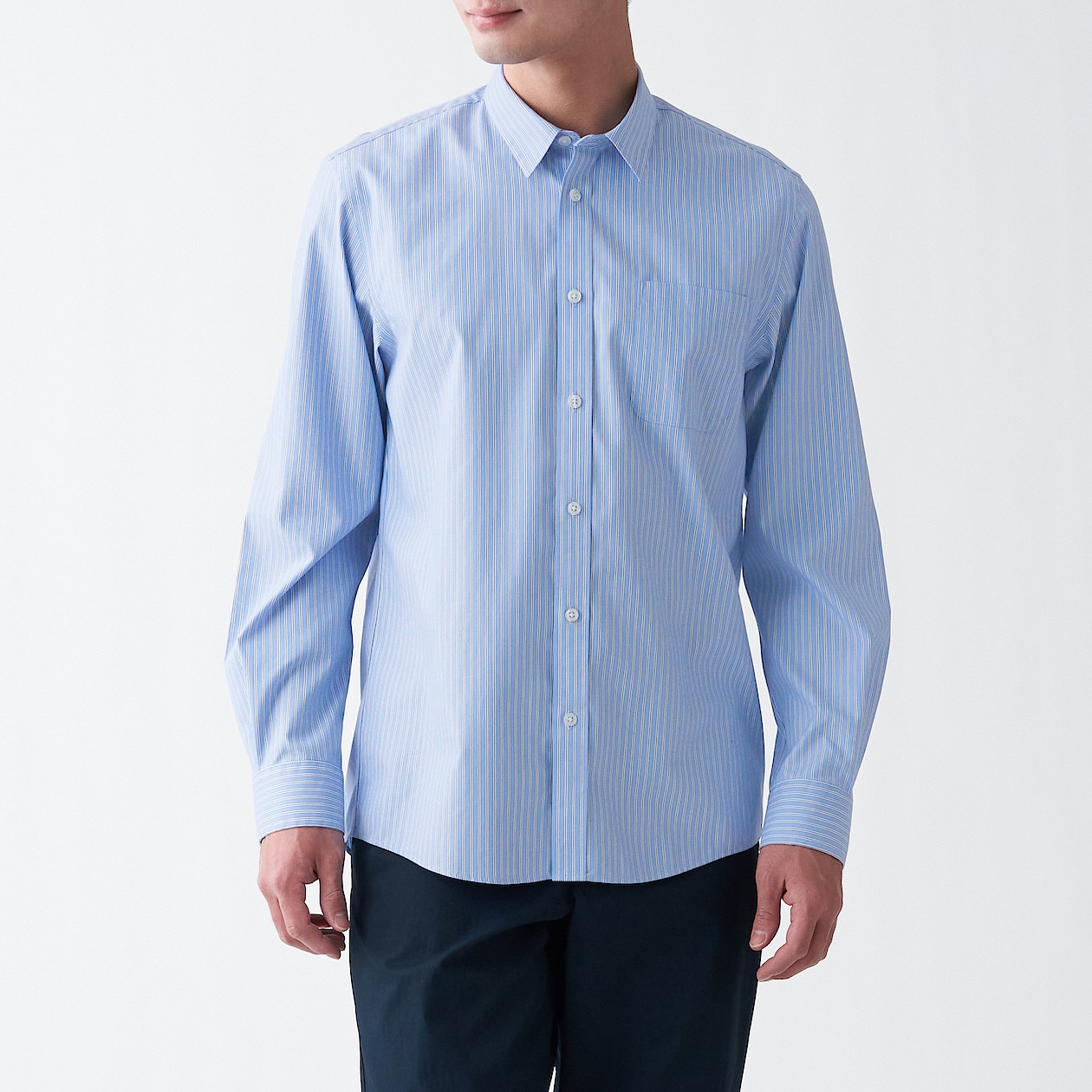 アイロンがけのいらないシャツ 紳士xs ブルーストライプ シャツ ワイシャツ 長袖 紳士 メンズ 通販 無印良品 アイロンがけのいらないシャツ 紳士xs ブルーストライプ シャツ ワイシャツ 長袖 紳士 メンズ 通販 無印良品