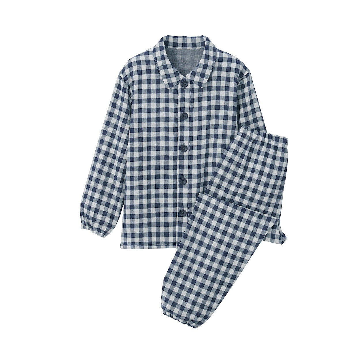 脇に縫い目のない 二重ガーゼパジャマ キッズ１１０ １２５ ネイビーチェック キッズパジャマ 通販 無印良品
