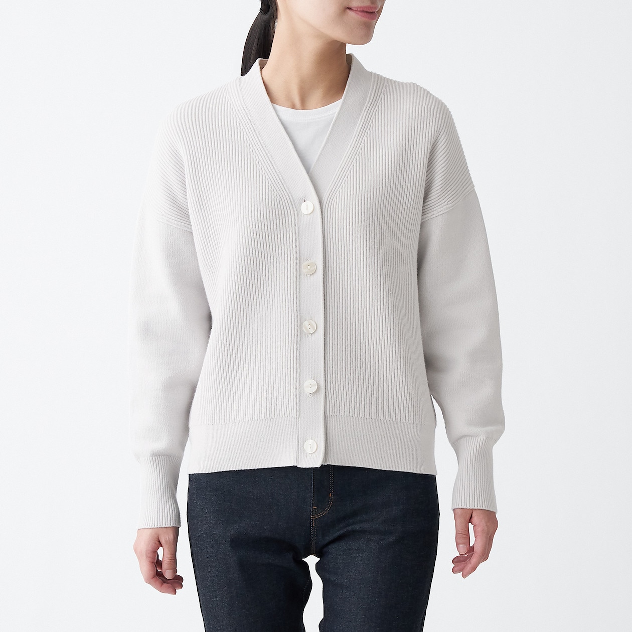 インド綿混畦編み ネックカーディガン 婦人ｍ ライトシルバーグレー カーディガン 婦人 レディース 通販 無印良品