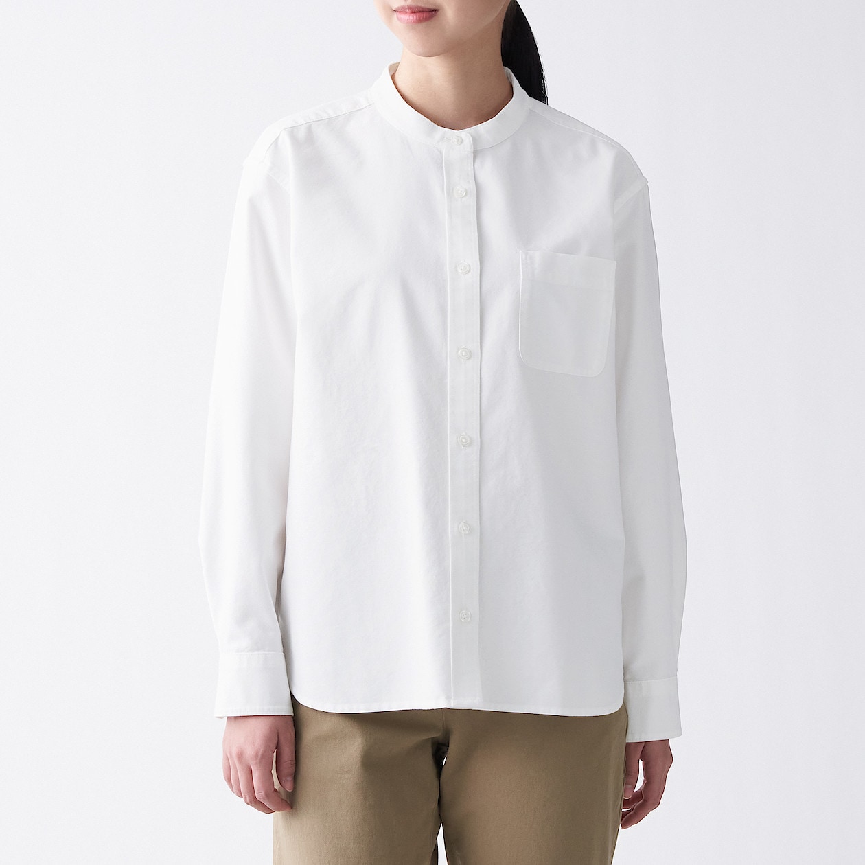 洗いざらしオックススタンドカラーシャツ 婦人ｘｓ 白 シャツ ブラウス 長袖 七分袖 婦人 レディース 通販 無印良品