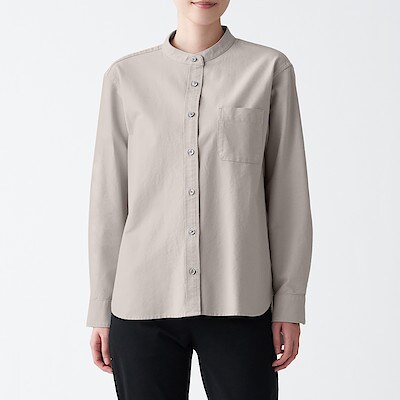 洗いざらしオックススタンドカラーシャツ 婦人ｌ ペールブラウン シャツ ブラウス 長袖 七分袖 婦人 レディース 通販 無印良品