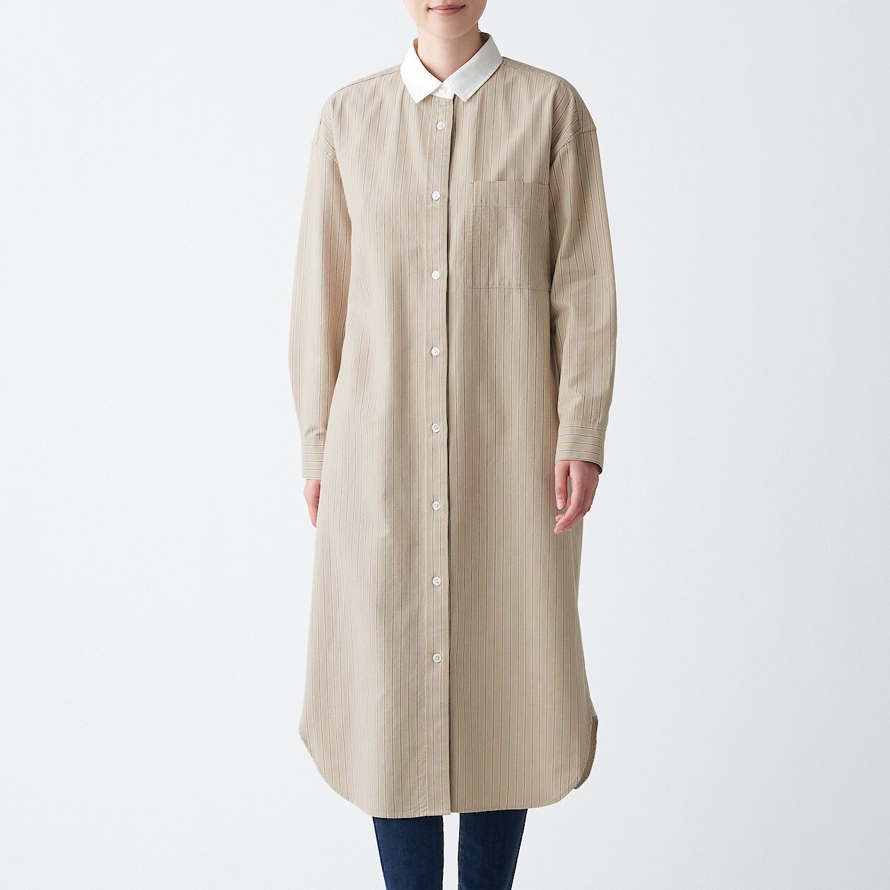 洗いざらしオックスシャツワンピース 婦人ｘｓ ｓ ベージュストライプ ワンピース チュニック 婦人 レディース 通販 無印良品