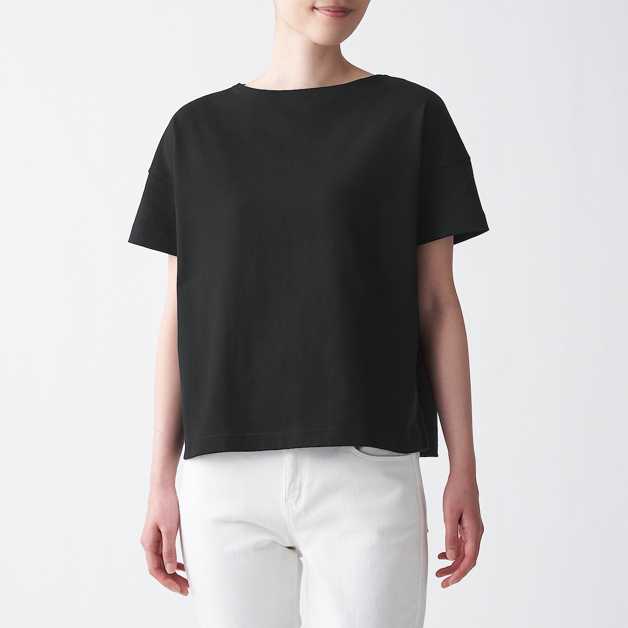 太番手天竺編みボートネックｔシャツ 婦人ｍ ｌ 黒 Tシャツ カットソー 半袖 婦人 レディース 通販 無印良品