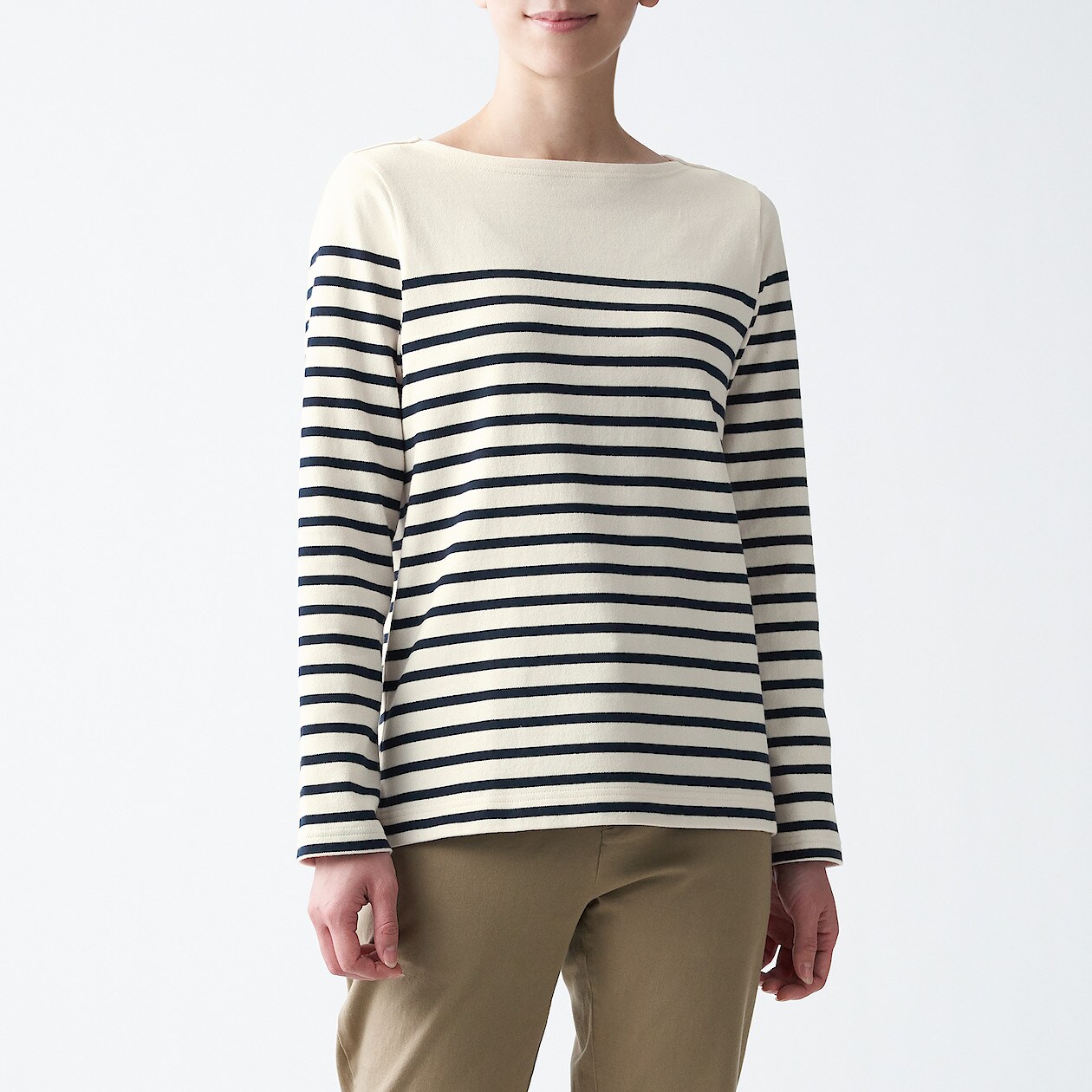太番手天竺編みボートネック長袖ｔシャツ パネルボーダー 婦人ｘｓ 生成ボーダー ｔシャツ カットソー 長袖 七分袖 婦人 レディース 通販 無印良品