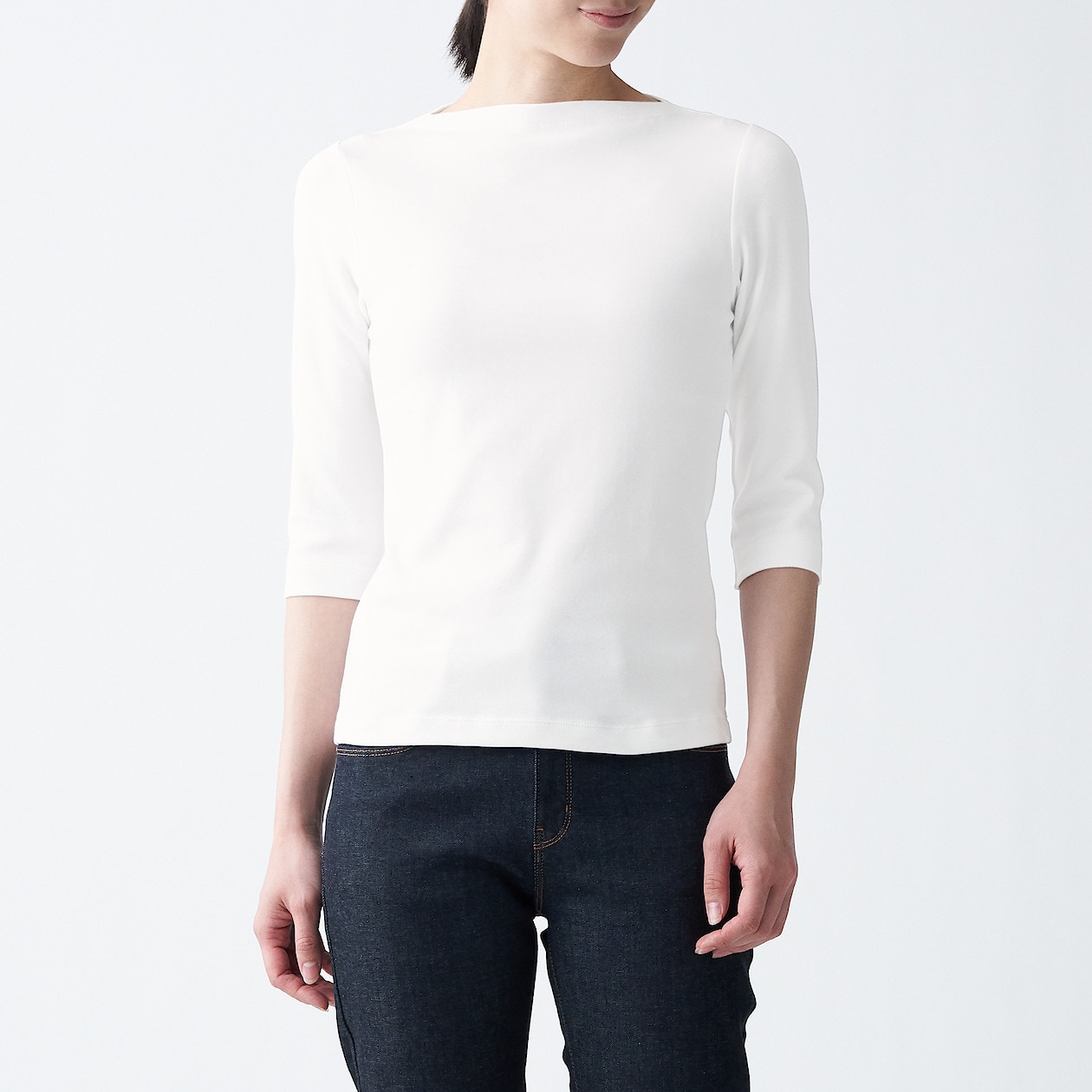 ストレッチフライス編みボートネック七分袖ｔシャツ 婦人ｘｓ 白 ｔシャツ カットソー 長袖 七分袖 婦人 レディース 通販 無印良品