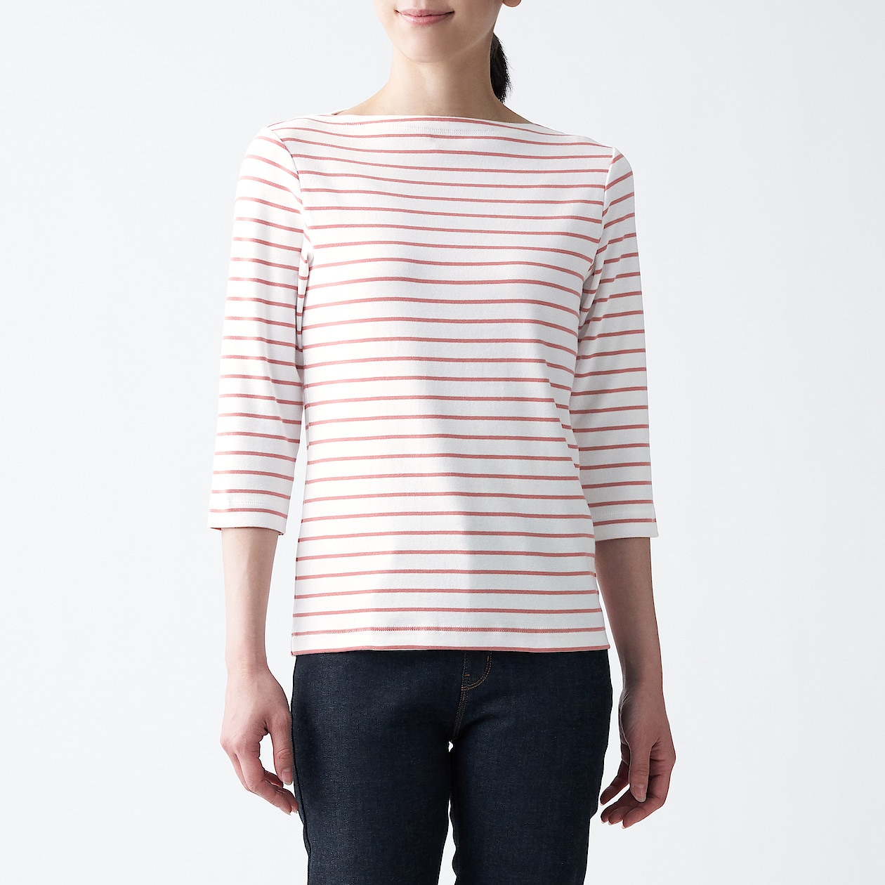 ストレッチフライス編みボートネック七分袖tシャツ ボーダー 婦人xl ピンクボーダー tシャツ カットソー 長袖 七分袖 婦人 レディース 通販 無印良品 ストレッチフライス編みボートネック七分袖tシャツ ボーダー 婦人xl ピンクボーダー tシャツ カットソー 長袖 七分袖 婦人 レディース 通販 無印良品