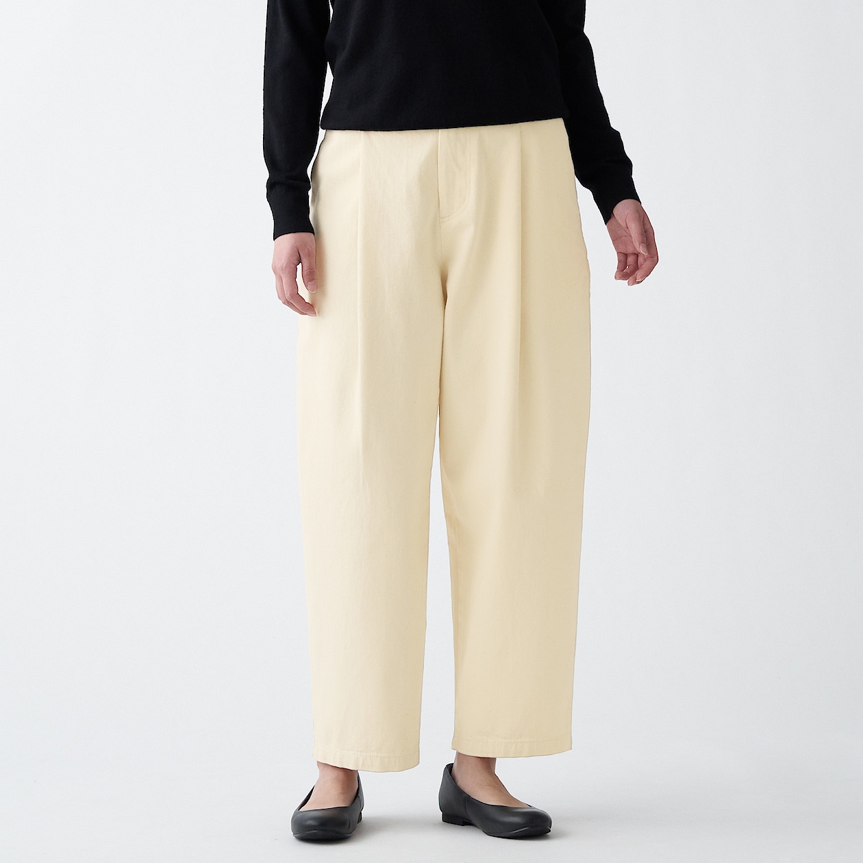 縦横ストレッチデニムタックワイドパンツ 婦人ｍ 生成 パンツ 婦人 レディース 通販 無印良品