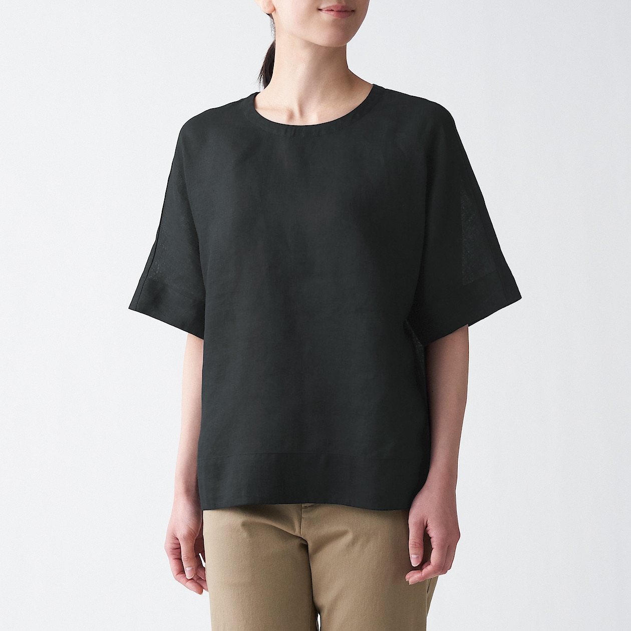 オーガニックリネン洗いざらし半袖ブラウス 婦人ｍ ｌ 黒 シャツ ブラウス 半袖 婦人 レディース 通販 無印良品