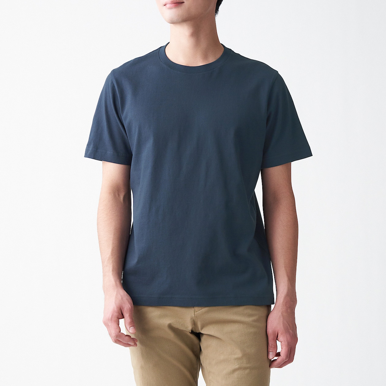 インド綿 天竺編みクルーネックｔシャツ 紳士ｌ ダークネイビー ｔシャツ カットソー 半袖 紳士 メンズ 通販 無印良品