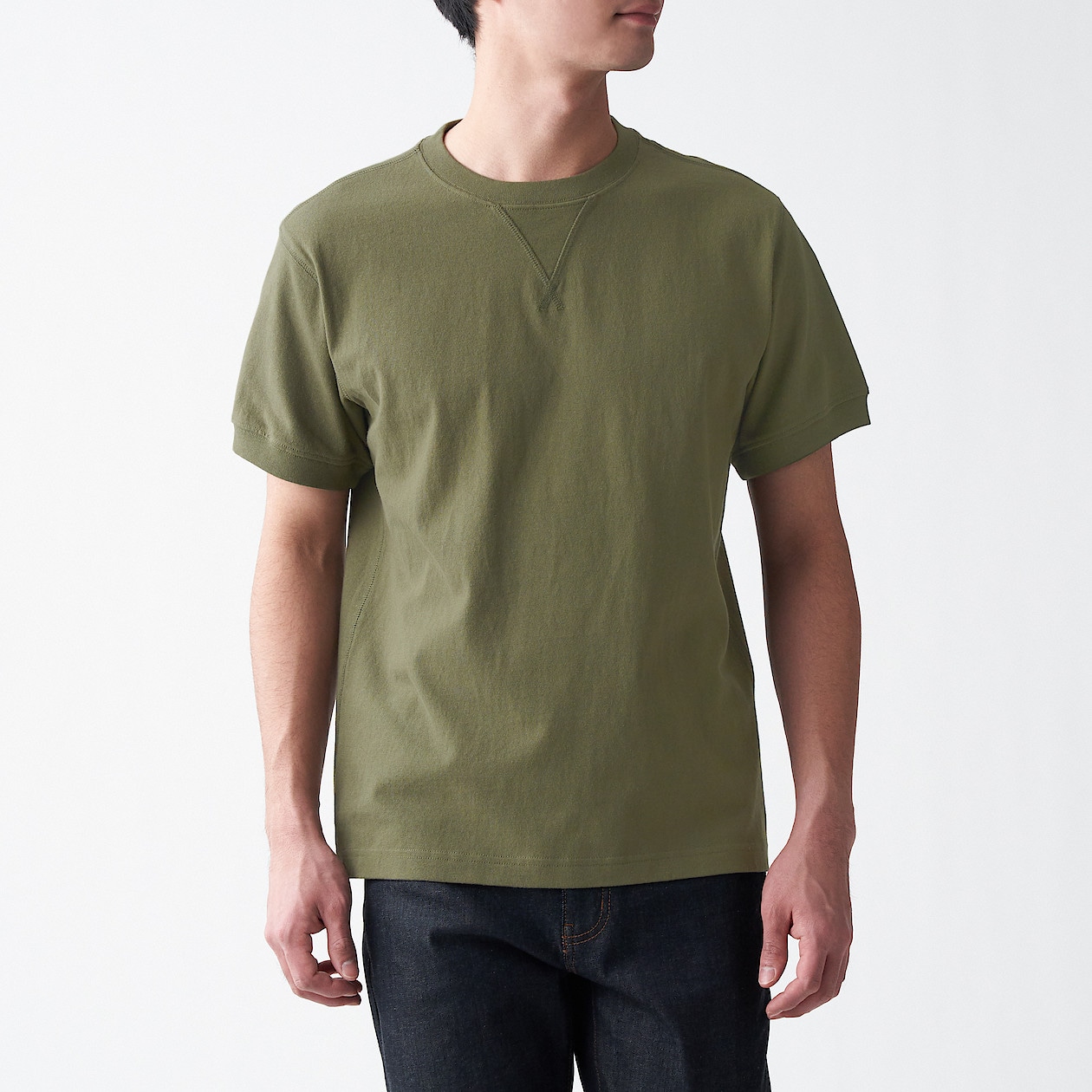 太番手天竺編みガゼット付ｔシャツ 紳士ｌ スモーキーグリーン ｔシャツ カットソー 半袖 紳士 メンズ 通販 無印良品