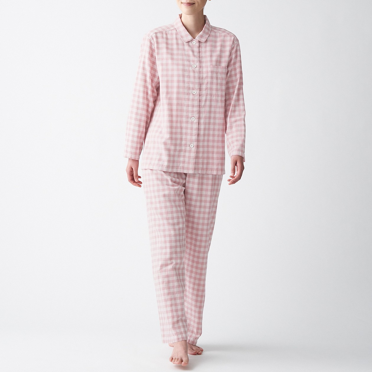 脇に縫い目のない 二重ガーゼパジャマ 婦人ｓ ｍ ピンク チェック パジャマ 婦人 レディース 通販 無印良品
