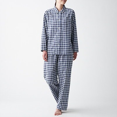 脇に縫い目のない 二重ガーゼパジャマ 婦人ｌ ｘｌ ネイビー チェック パジャマ 婦人 レディース 通販 無印良品