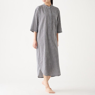 インド綿薄手ガーゼ 七分袖クルタ 婦人ｍ チャコールグレー チェック パジャマ 婦人 レディース 通販 無印良品