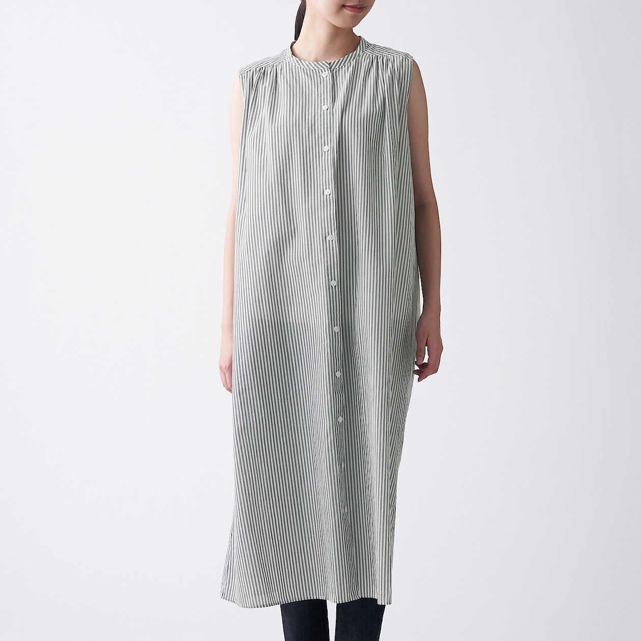 洗いざらし強撚スリーブレスワンピース 婦人ｍ ダークグレーストライプ ワンピース チュニック 婦人 レディース 通販 無印良品