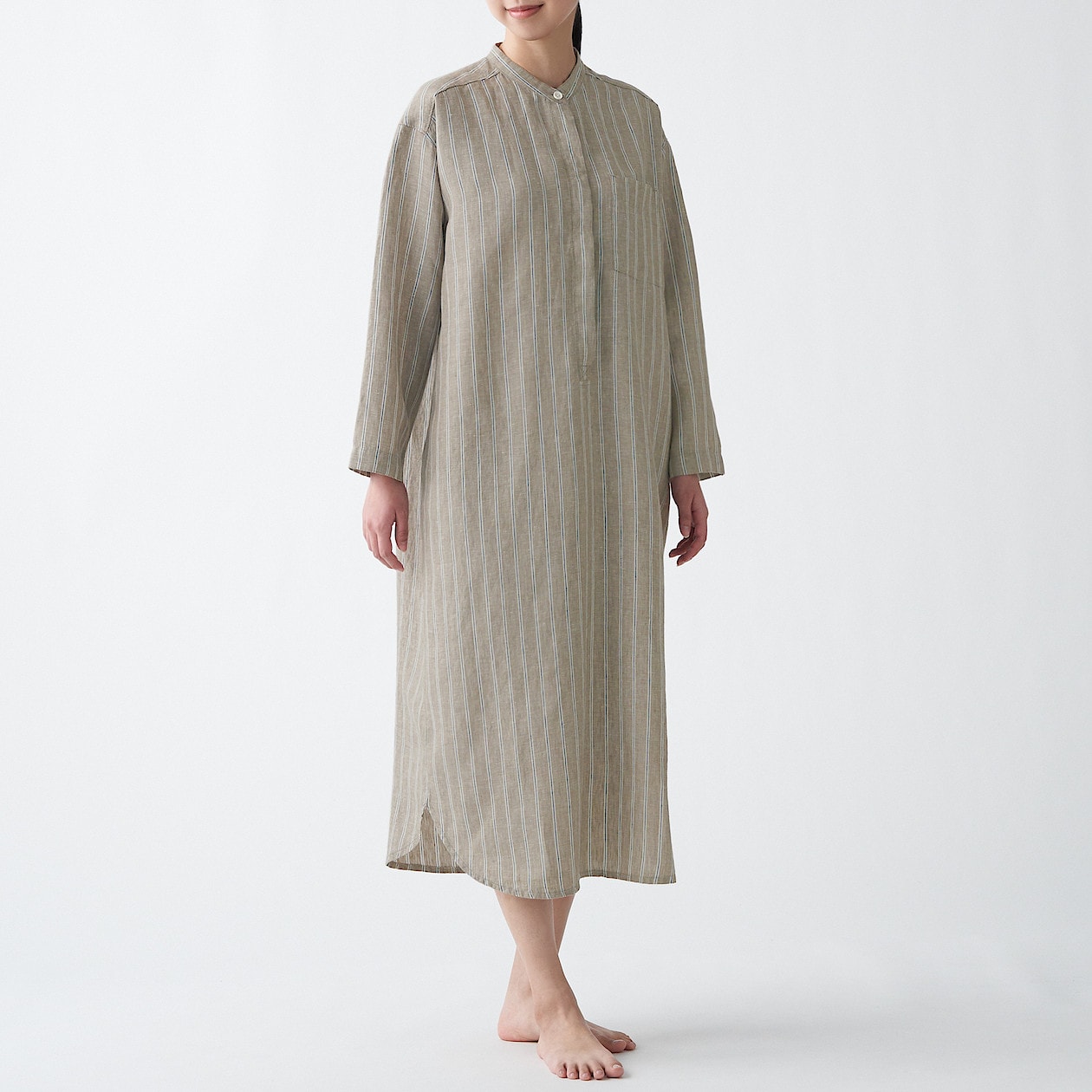 オーガニックリネンクルタ 婦人ｍ カーキグリーン ストライプ パジャマ 婦人 レディース 通販 無印良品