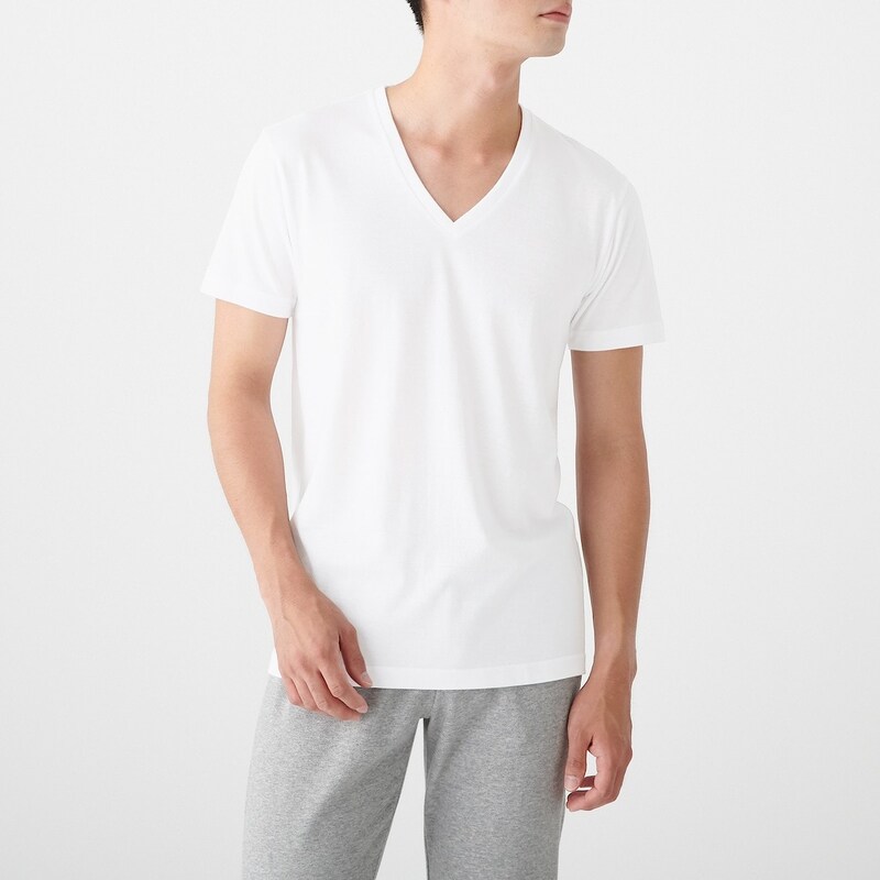 脇に縫い目のない 天竺編み２枚組ｖネックｔシャツ 紳士ｘｓ 白 2枚組tシャツ タンクトップ 紳士 メンズ 通販 無印良品