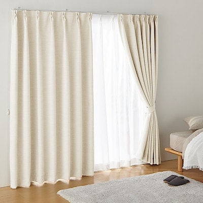 ポリエステル杢調ボイルプリーツカーテン／ベージュ | 無印良品
