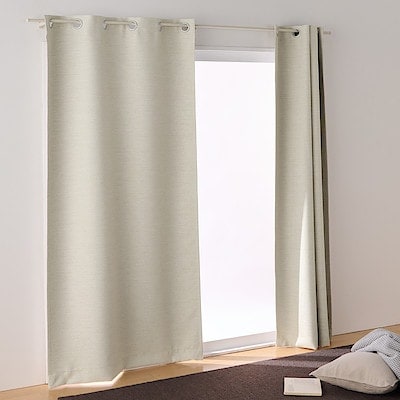 【遮光１級】ポリエステル二重織ハトメカーテン（防炎・遮光性）／ベージュ