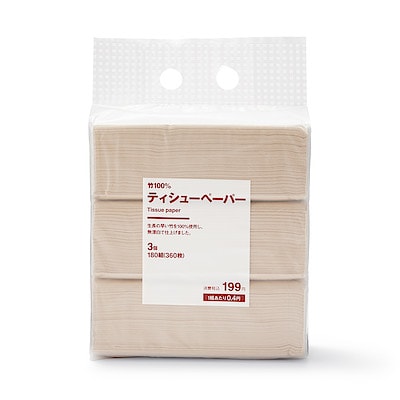 竹１００％ティシューペーパー　３個　１８０組（３６０枚）