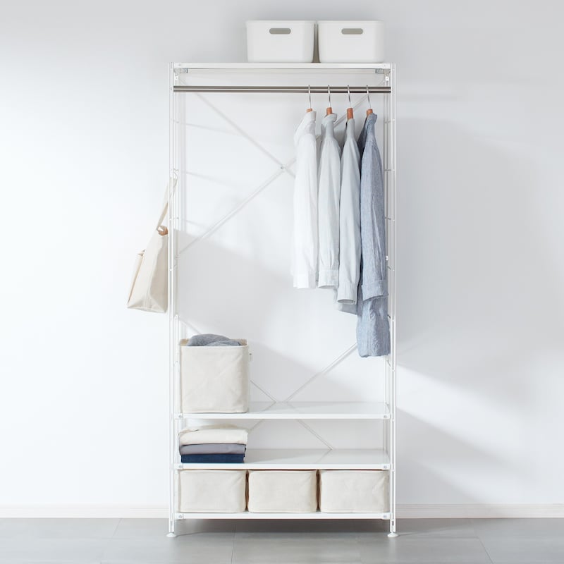 スチールユニットシェルフ　ワードローブセット　ライトグレー