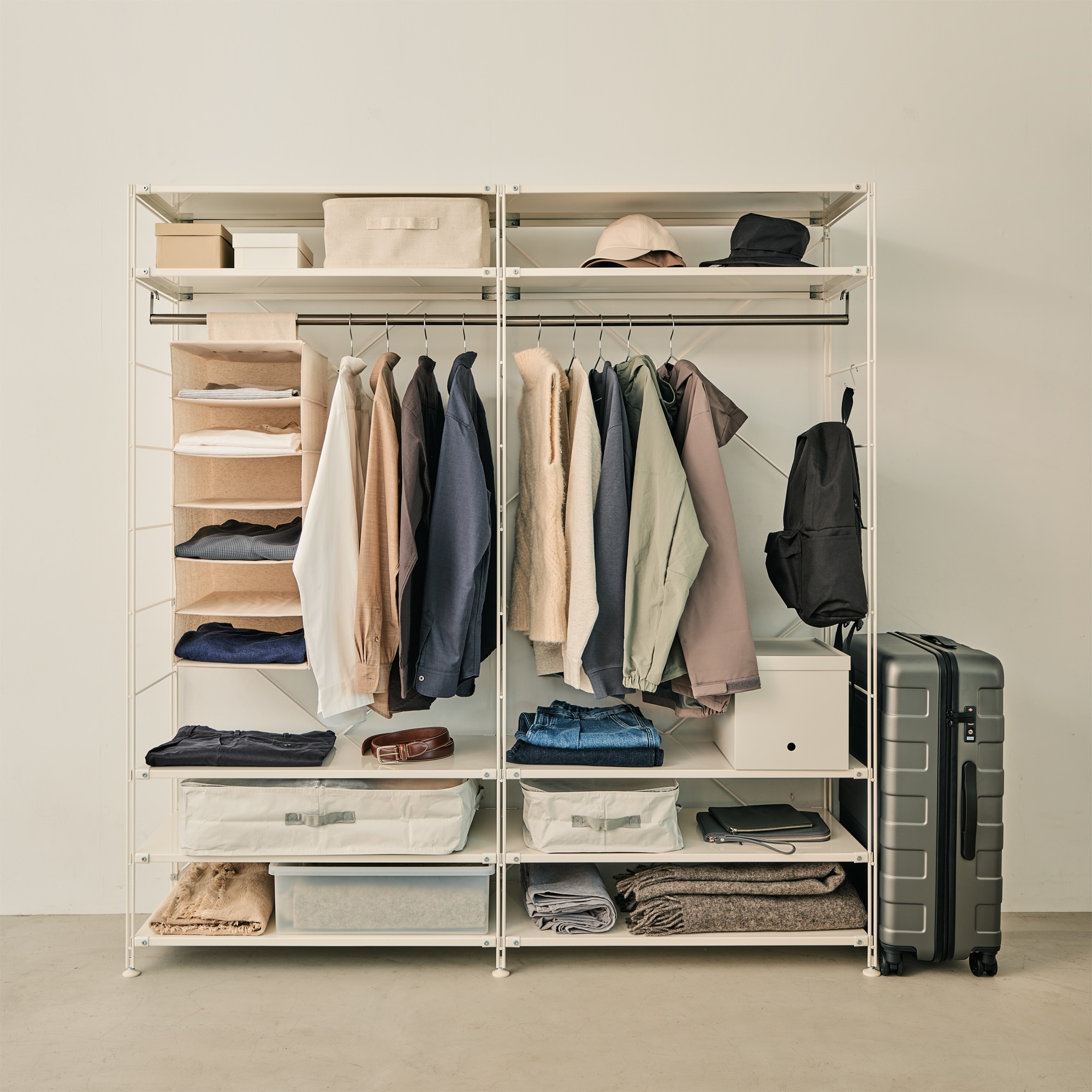 enfo★無印スチールユニットシェルフ・ワードローブ２セットバックパネル付 enfo様専用☆無印スチールユニットシェルフ・ワードローブ2