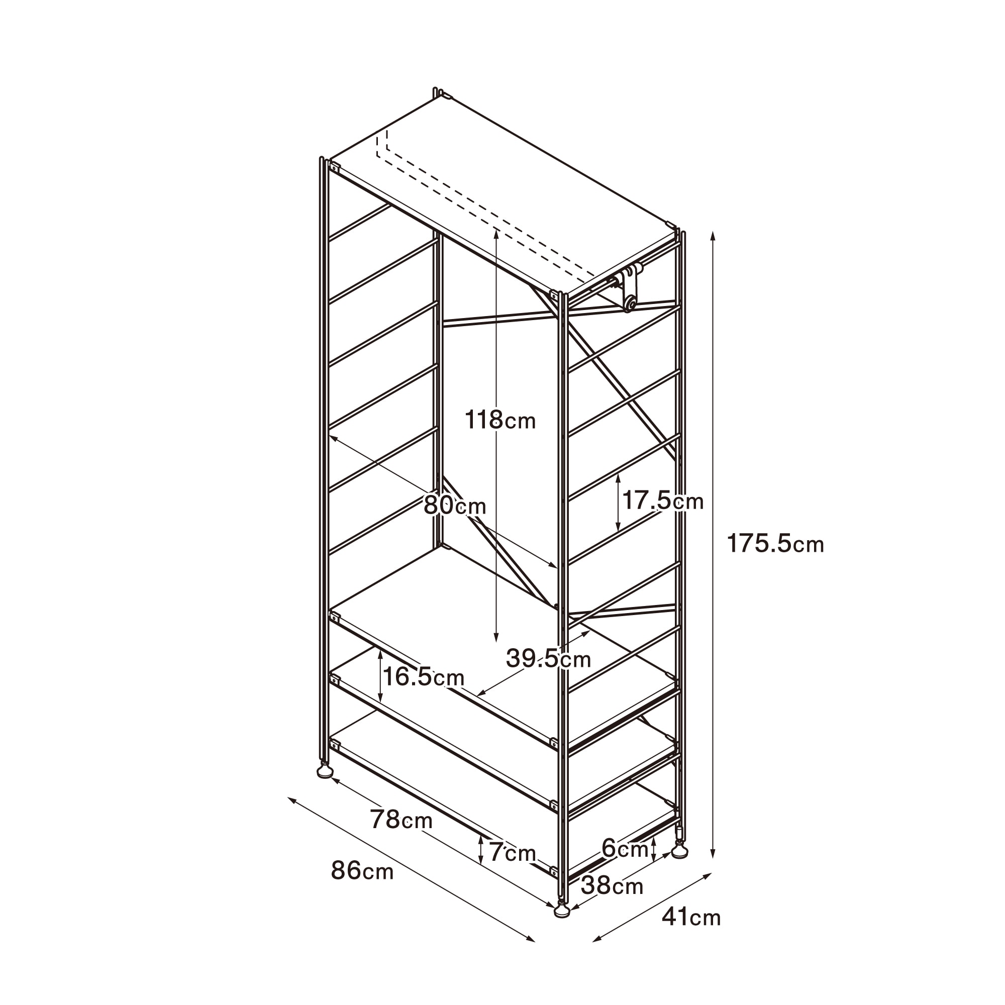 スチールユニットシェルフ　ワードローブセット　ライトグレー
