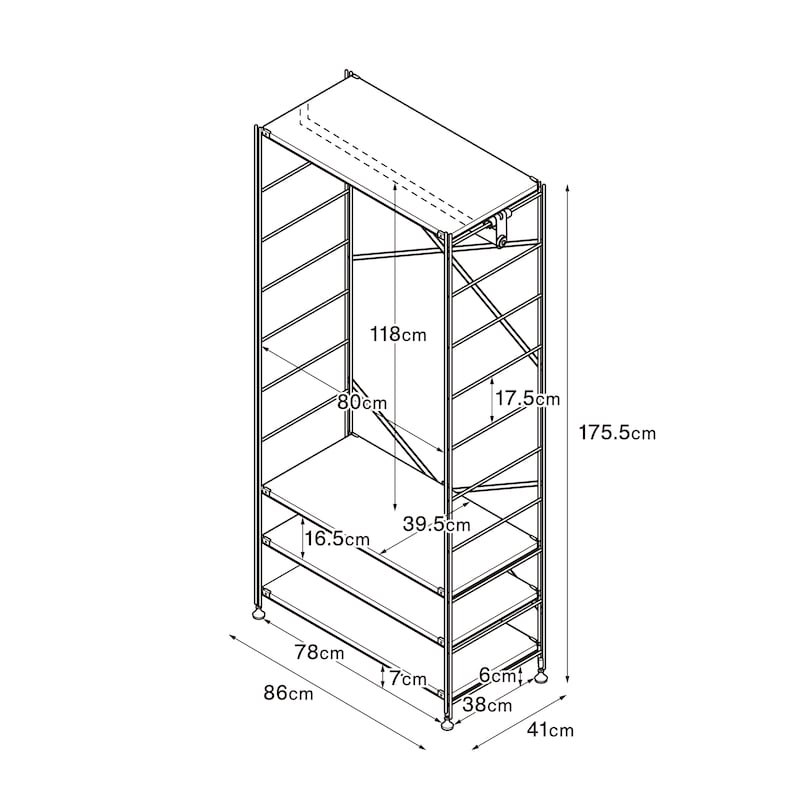 スチールユニットシェルフ　ワードローブセット　ライトグレー