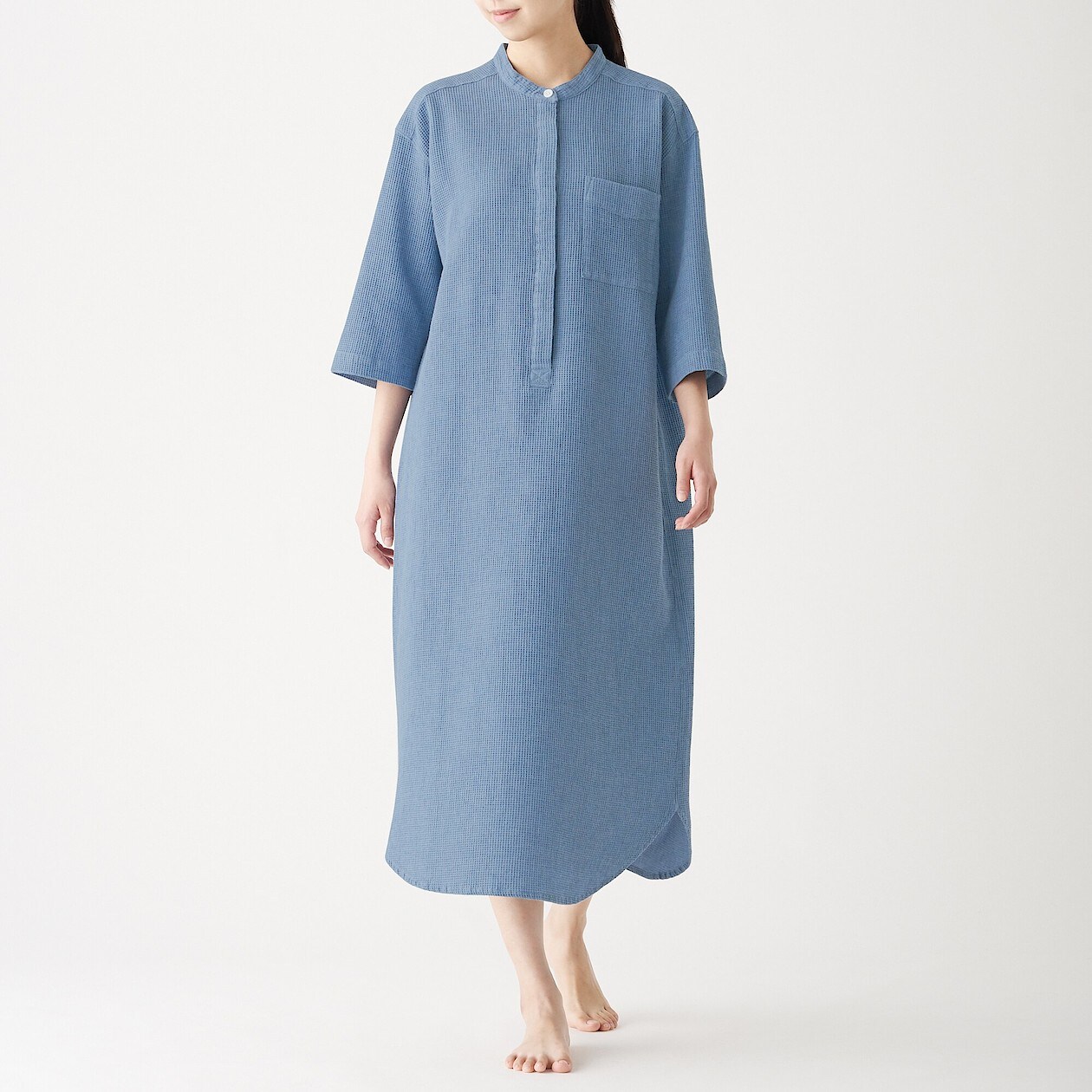 インド綿ワッフル織り 七分袖クルタ 婦人ｍ スモーキーブルー パジャマ 婦人 レディース 通販 無印良品