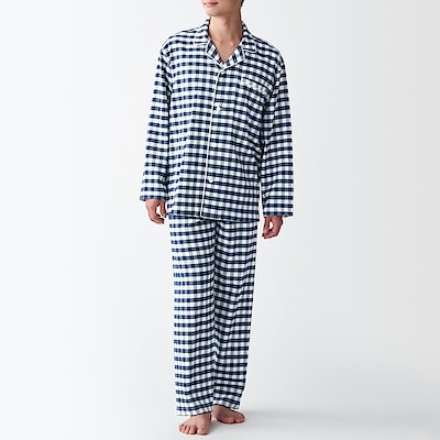 脇に縫い目のない フランネルパジャマ 紳士ｌ ｘｌ ネイビーチェック 通販 無印良品