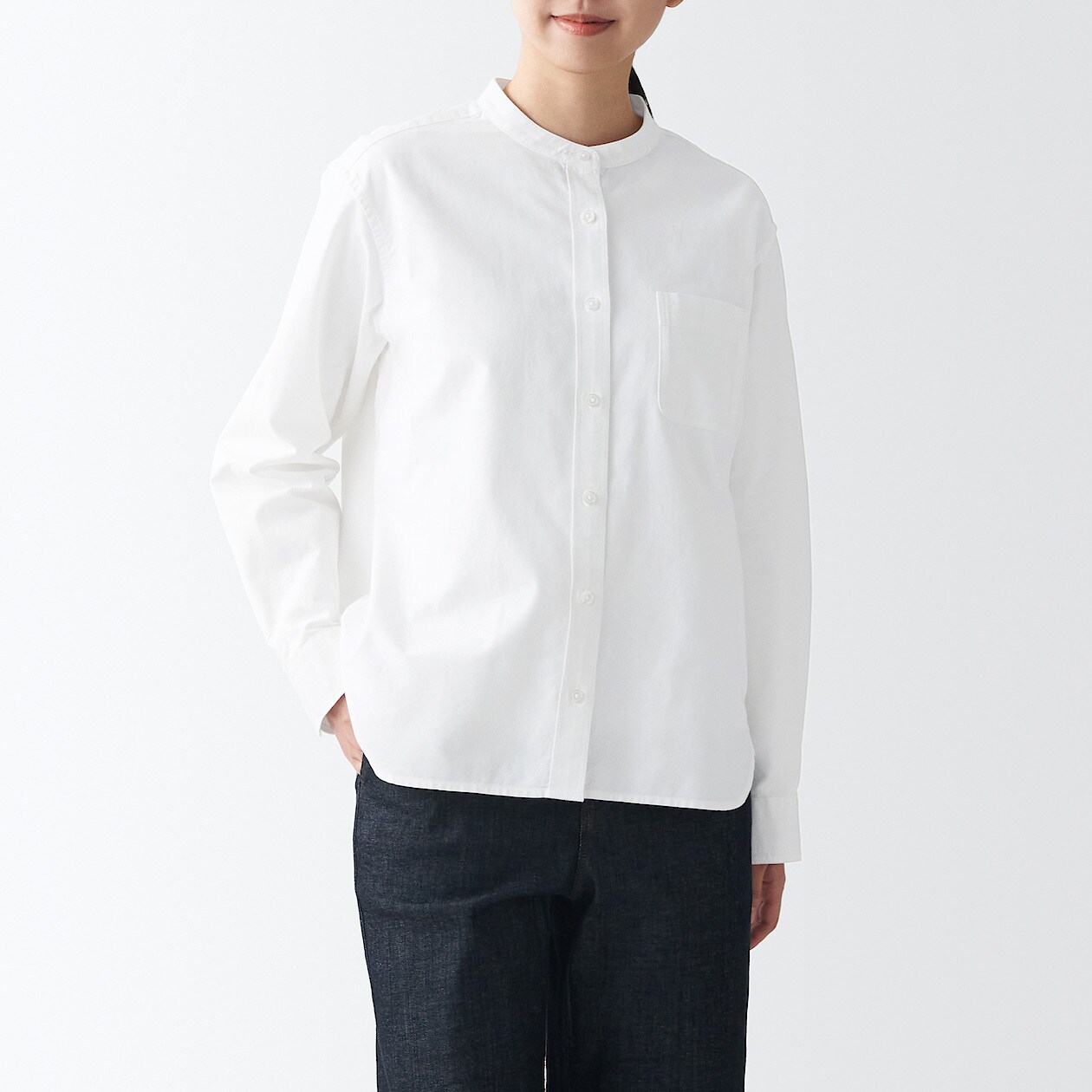 洗いざらしオックススタンドカラーシャツ 婦人ｓ 白 シャツ ブラウス 長袖 婦人 レディース 通販 無印良品