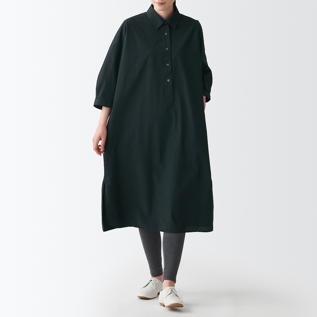 ワッシャーポプリン七分袖ワンピース m l 黒 ワンピース チュニック 婦人 レディース 通販 無印良品 ワッシャーポプリン七分袖ワンピース m l 黒 ワンピース チュニック 婦人 レディース 通販 無印良品