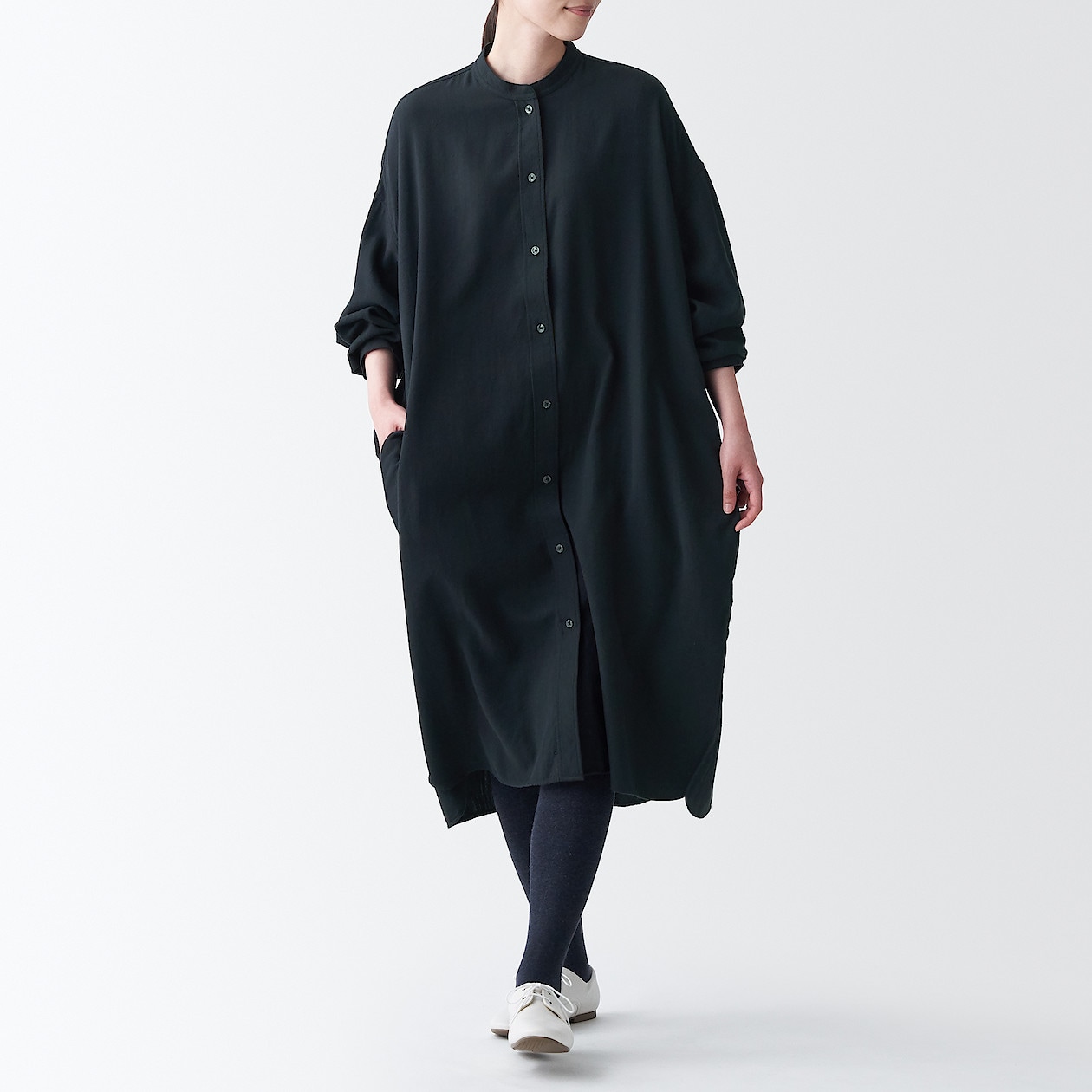 インドの手紡ぎ手織り ななこ織りワンピース ｍ ｌ 黒 ワンピース チュニック 婦人 レディース 通販 無印良品