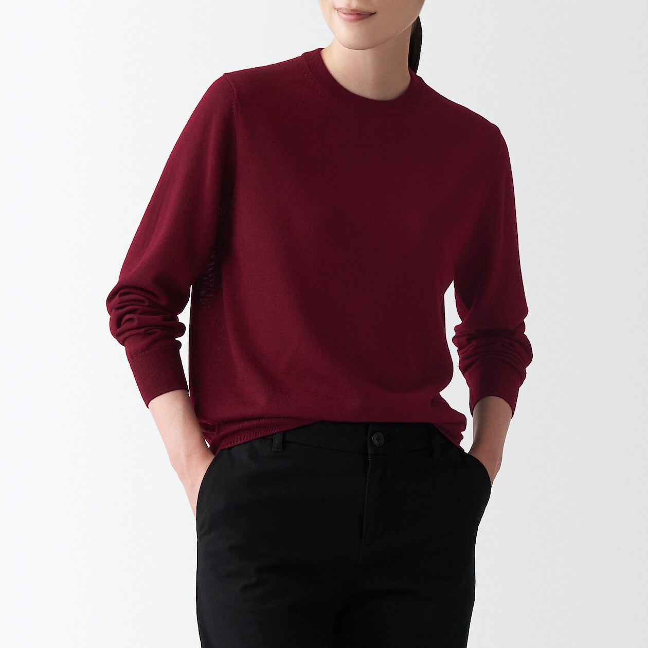 ウールシルク洗えるクルーネックセーター 婦人ｍ ワインレッド セーター ニット 婦人 レディース 通販 無印良品