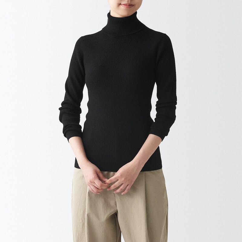 首のチクチクを抑えたリブ タートルネック洗えるセーター 婦人ｍ 黒 セーター ベスト ニット 婦人 レディース 通販 無印良品