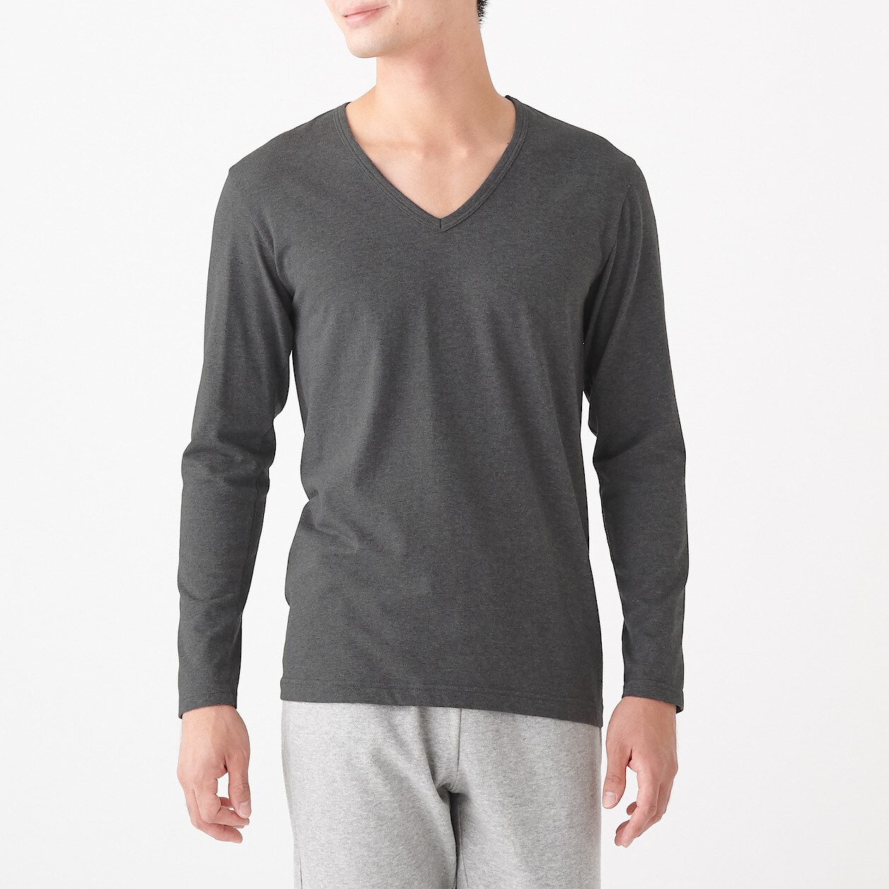 綿であったか ｖネック長袖ｔシャツ 紳士ｌ チャコールグレー あったかインナー 紳士 メンズ 通販 無印良品