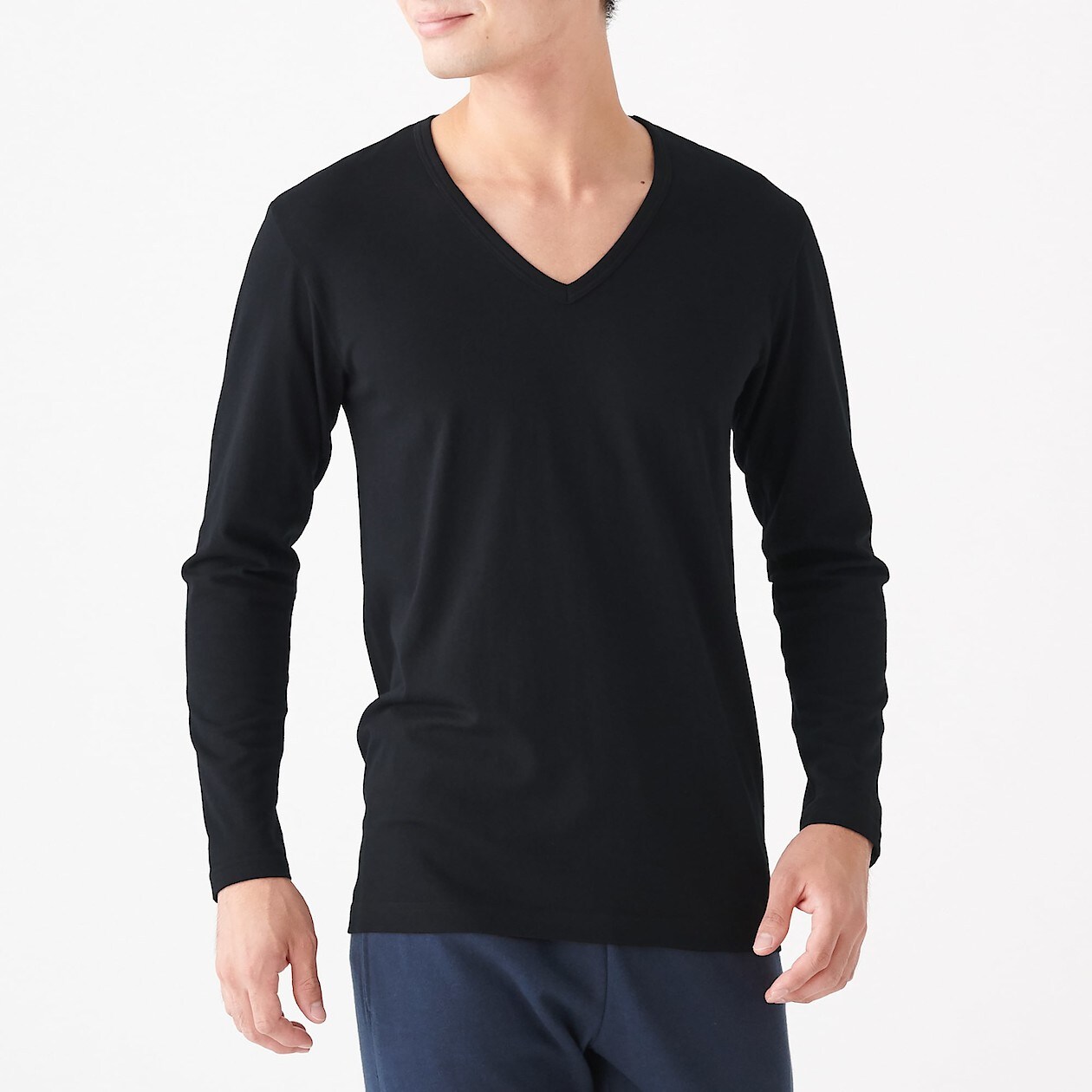 綿であったか ｖネック長袖ｔシャツ 紳士ｘｓ 黒 あったかインナー 紳士 メンズ 通販 無印良品