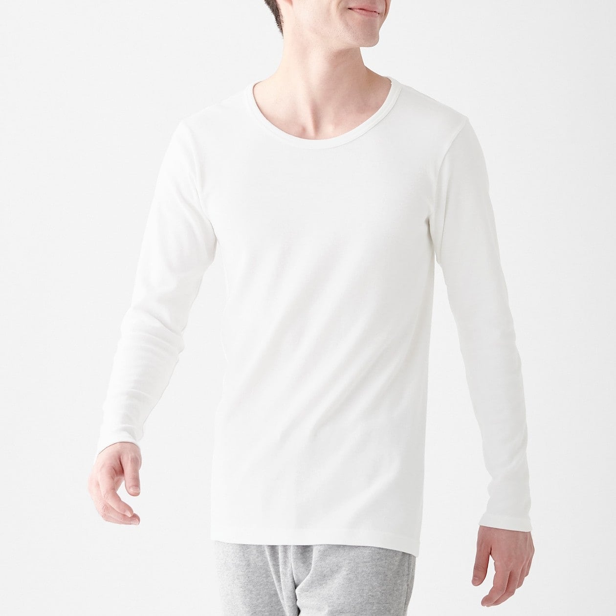 綿とウールで真冬もあったか 長袖Ｔシャツ 紳士Ｓ・オフ白 | あったか綿インナー | 紳士・メンズ 通販 | 無印良品